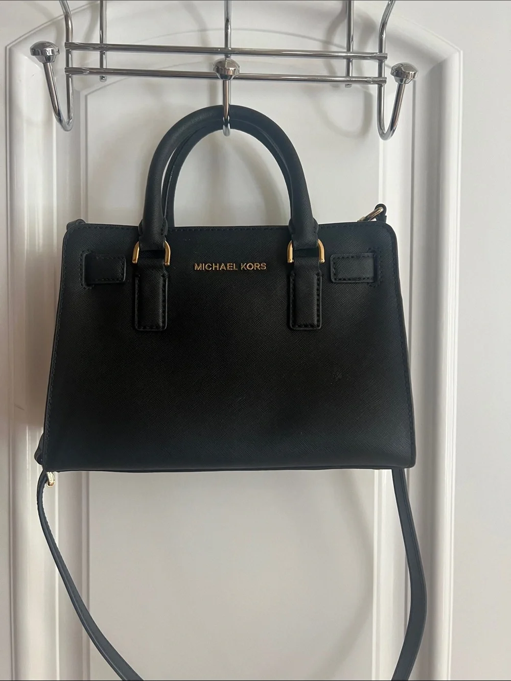 Michael Kors Black Saffiano Top-Handle Satchel with Crossbody Strap